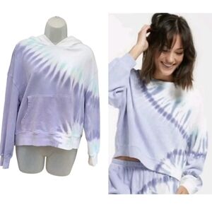 Wildfox Women's Small Peri Shibori Purple Long Sleeve Tie-Dye Hoodie Sweatshirt